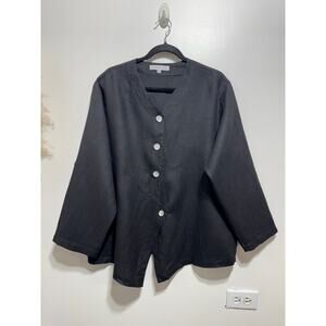 Christopher Calvin Women’s Size 1X 100% Linen Lagenlook Asymmetric Button Blouse